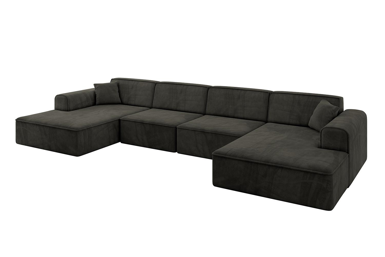 WOHNLANDSCHAFT IREA-U2-v3 - 386x165x77 cm Schwarz - Schwarz, Holzwerkstoff/Textil (386/77/165cm) - ALTDECOR