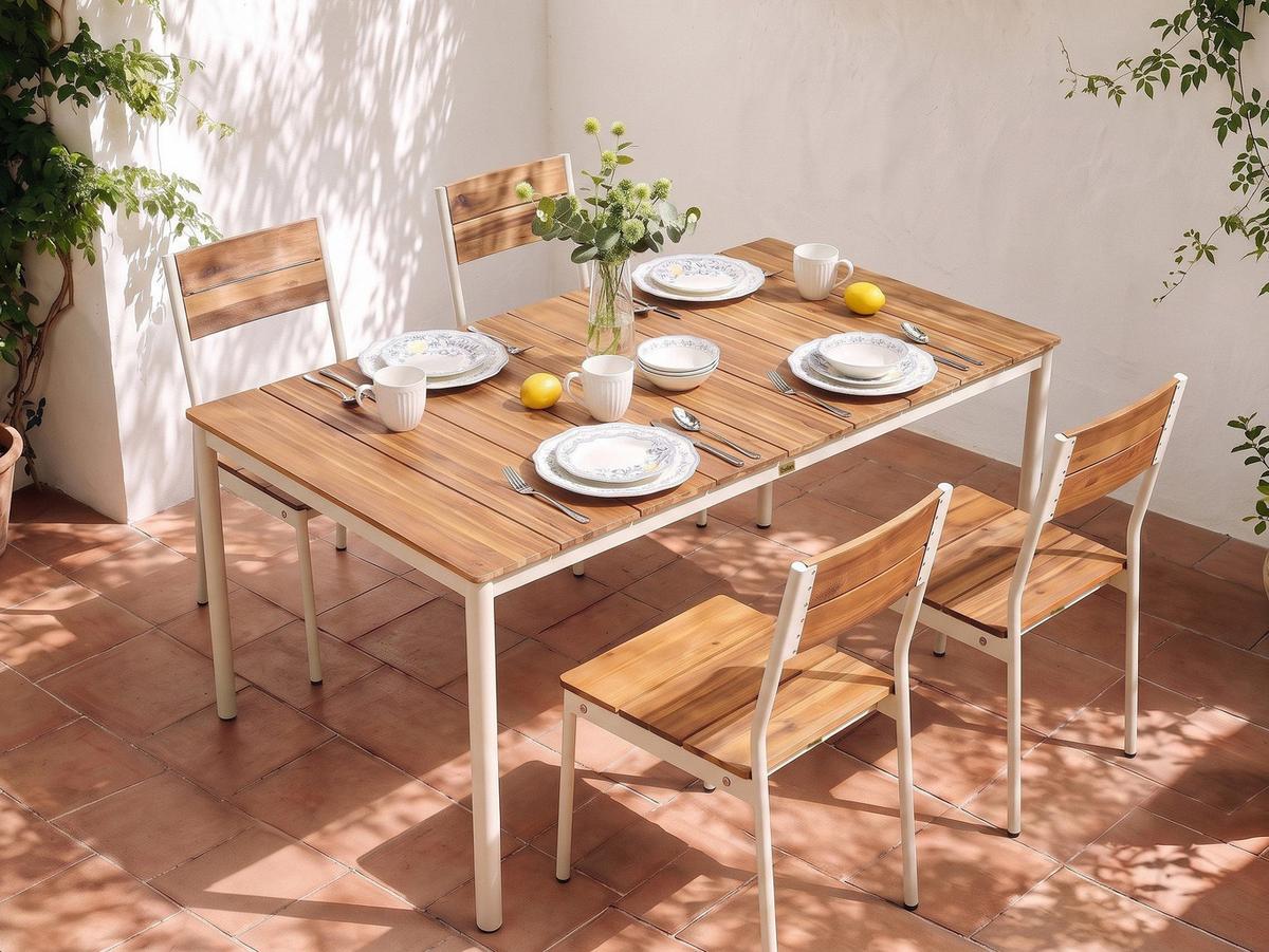 GARTENTISCH für 6 Personen 180/90 cm Akazienholz Braun Giovinazzo - Creme, Holz (180/90/75cm) - Beliani