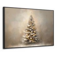 LEINWAND Bilder mit Rahmen - Weihnachten - Weihnachtsbaum - Schnee - Kunst - 120x80 - Champagner, Textil (120/80cm) - MuchoWow