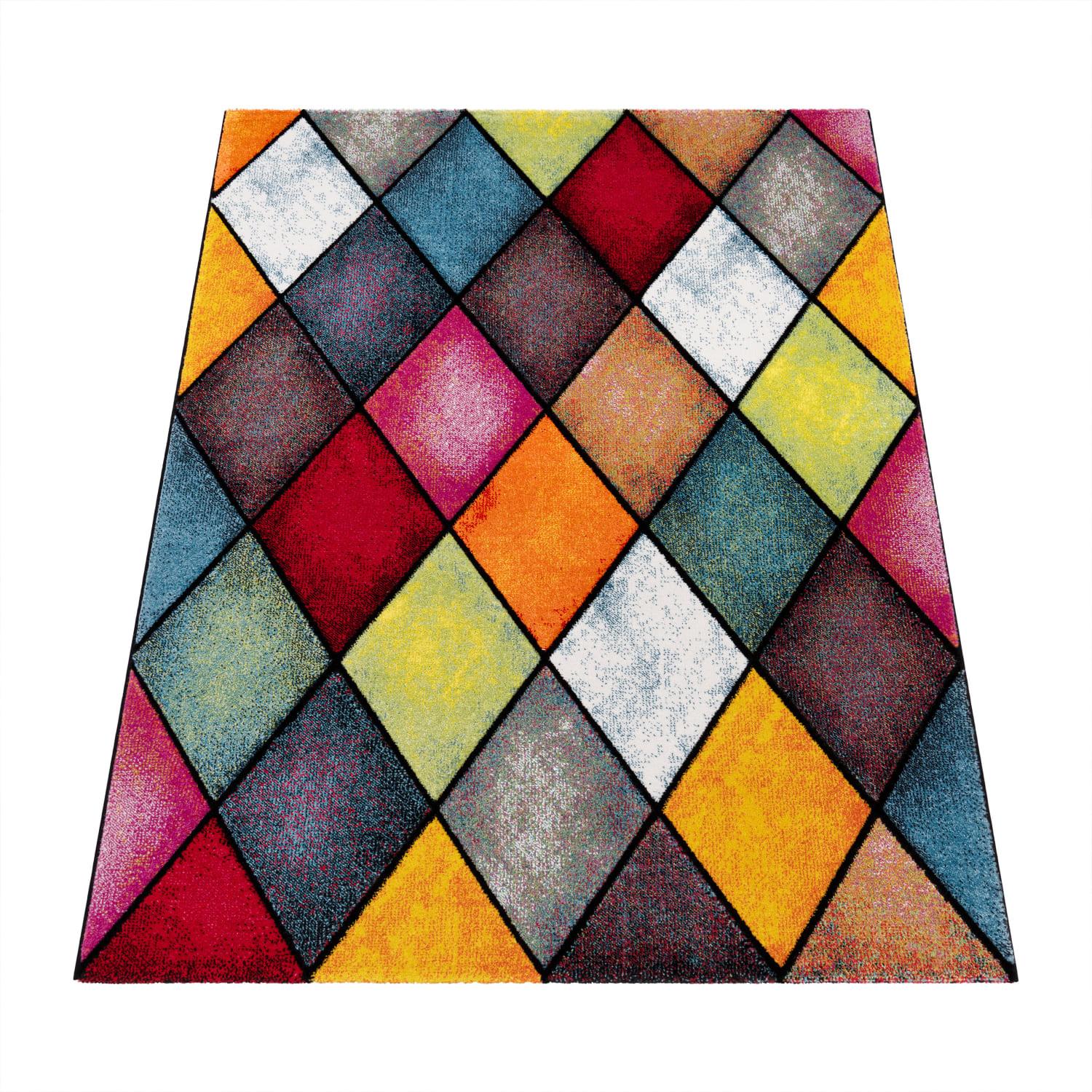 KURZFLORTEPPICH, mit Rautenmuster, aus Polypropylen, Mehrfarbig, 120 x 170 cm - Multicolor, Textil (170/120cm) - KADIMA DESIGN