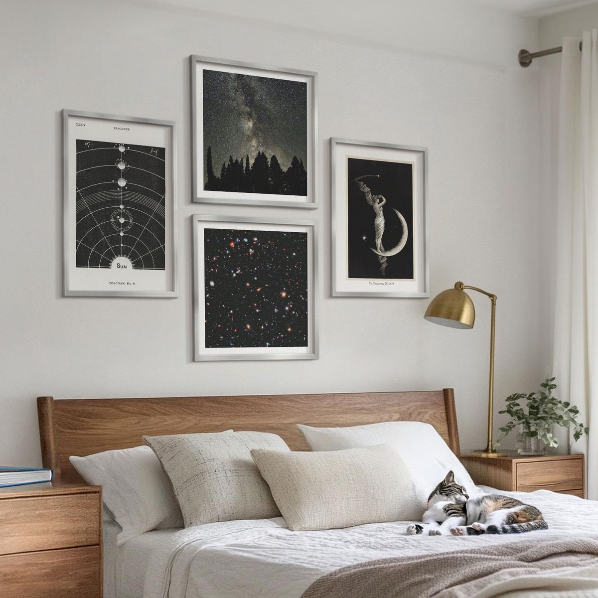 BILDER SET 4er Set - 50x50 cm & 40x60 cm Silberner Rahmen - Galaxie im Sonnensystem - Silberfarben, Kunststoff (50/50cm) - TULUP