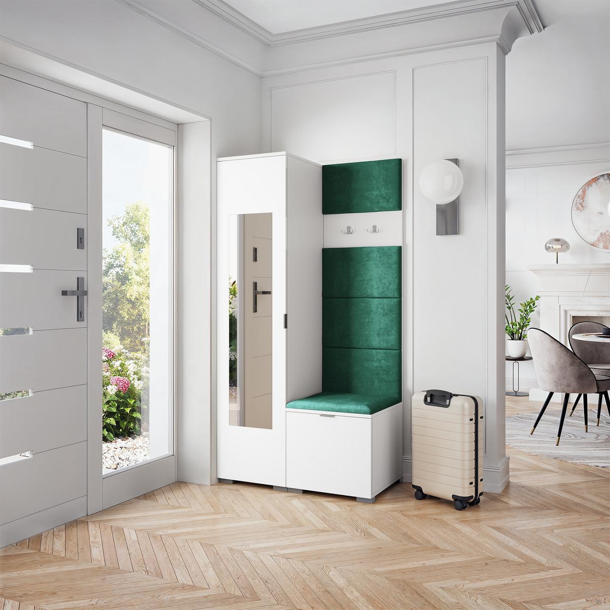 GARDEROBENSCHRANK VIRA 95/181/51 cm Modern Garderobe-Set Weiß - Weiß/Grün, Holzwerkstoff (95/181/51cm) - MASSENO