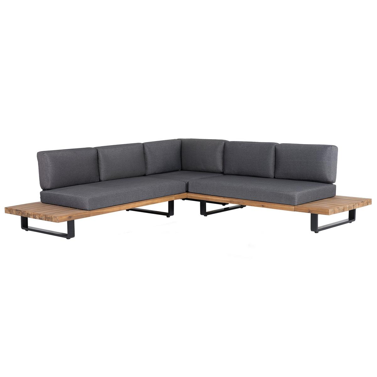 LOUNGE SET 5-Sitzer hellbraun Auflagen grau Mykonos - Hellbraun/Grau, Holz - Beliani