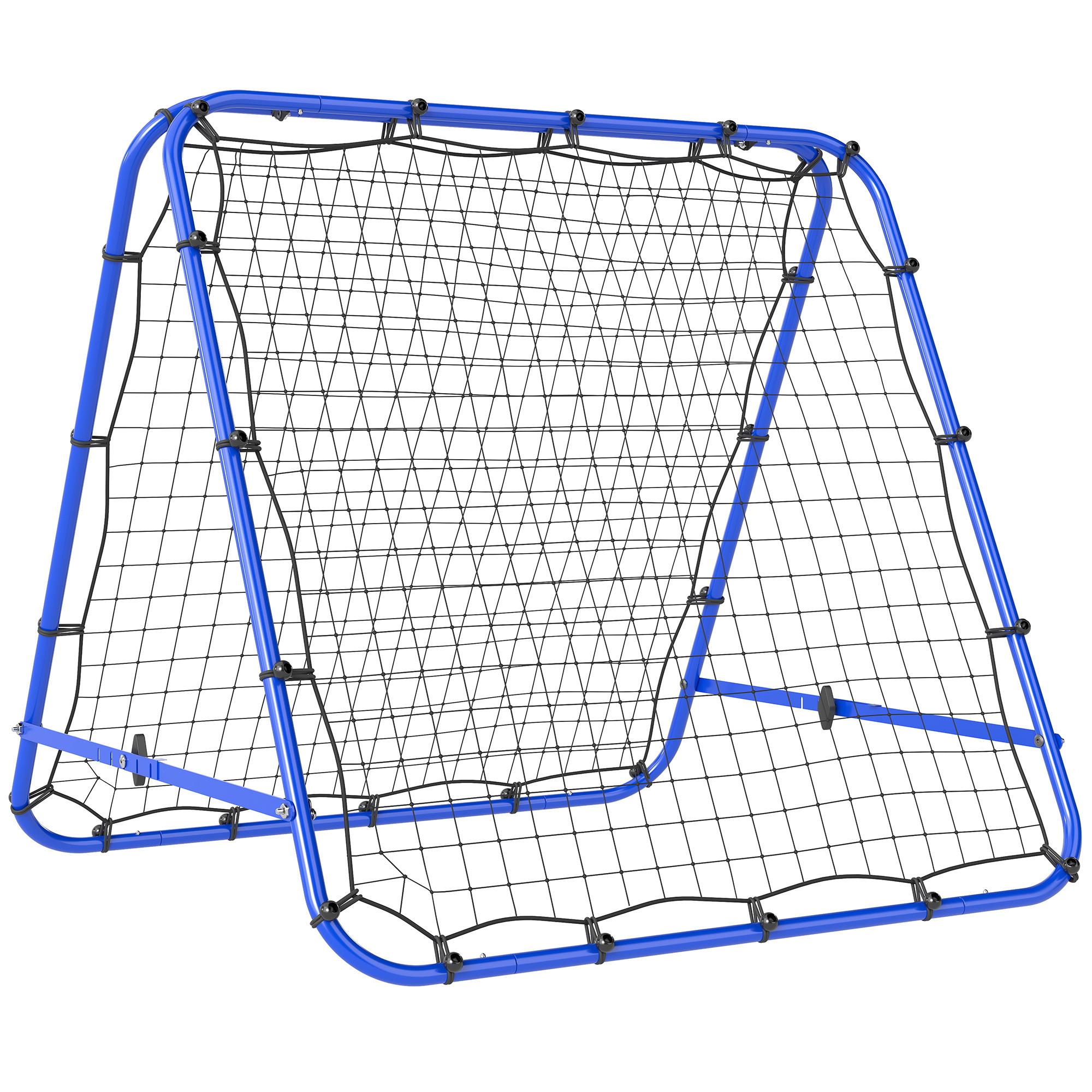 FUSSBALL Rebounder Kickback Tor Rückprallwand beidseitiger Trainingsnetz Stahl - Blau, Metall (95/100cm) - HOMCOM