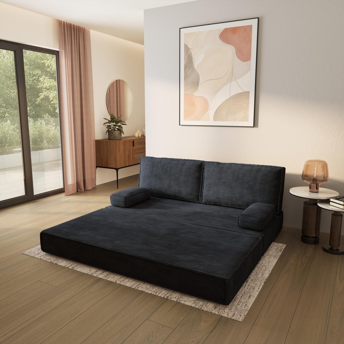 BETTSOFA SILAR aus Schaumstoff Kordstoff Schwarz Schlaffunktion - Schwarz, Textil (170/86/80cm) - MASSENO
