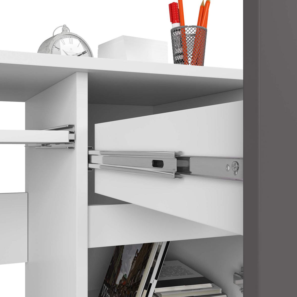SCHREIBTISCH Weiß, Graphit Grau 77/90/50 - Weiß/Grau, Holzwerkstoff (155/85/77cm) - RAUMHIRSCH FURNITURE