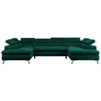 WOHNLANDSCHAFT PETER U Velvet Grün - Schwarz/Grün, Textil/Metall (346/76/208cm) - MKS