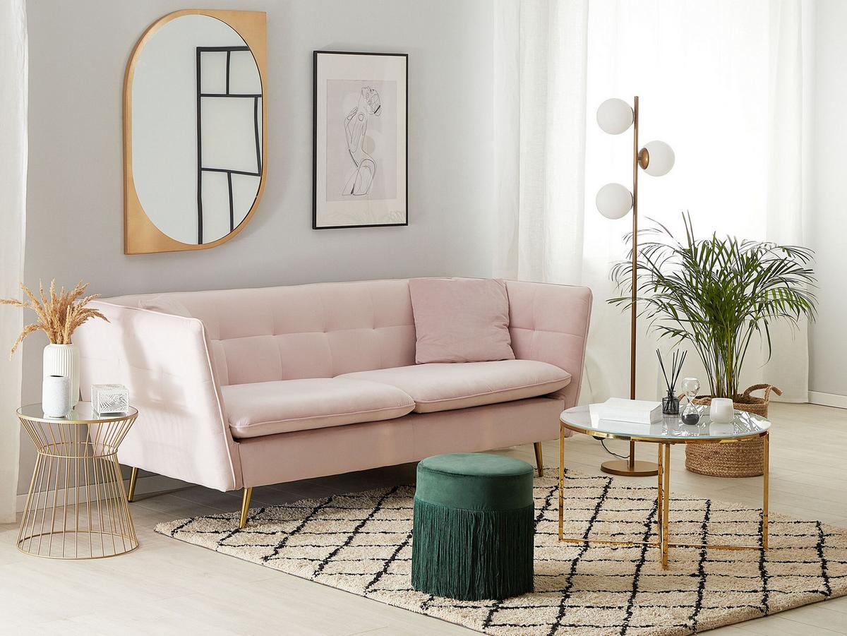 3-SITZER-SOFA Samtstoff Pastellrosa Frederica - Rosa, Textil (200/77/80cm) - Beliani