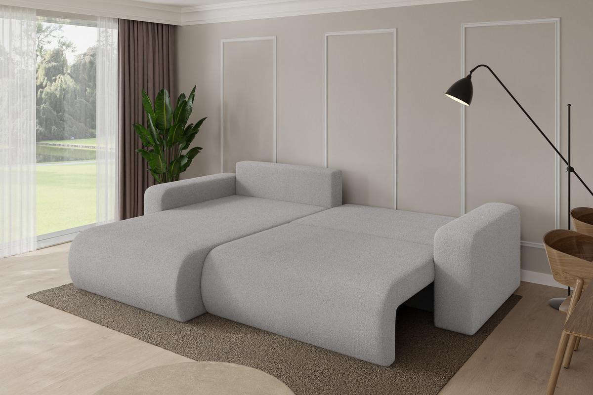 ECKSOFA mit Schlaffunktion Ottomane Links BERY-L 276x193x88 Hellgrau Bouclé - Silberfarben/Hellgrau, Holzwerkstoff/Kunststoff (276/193cm) - ALTDECOR