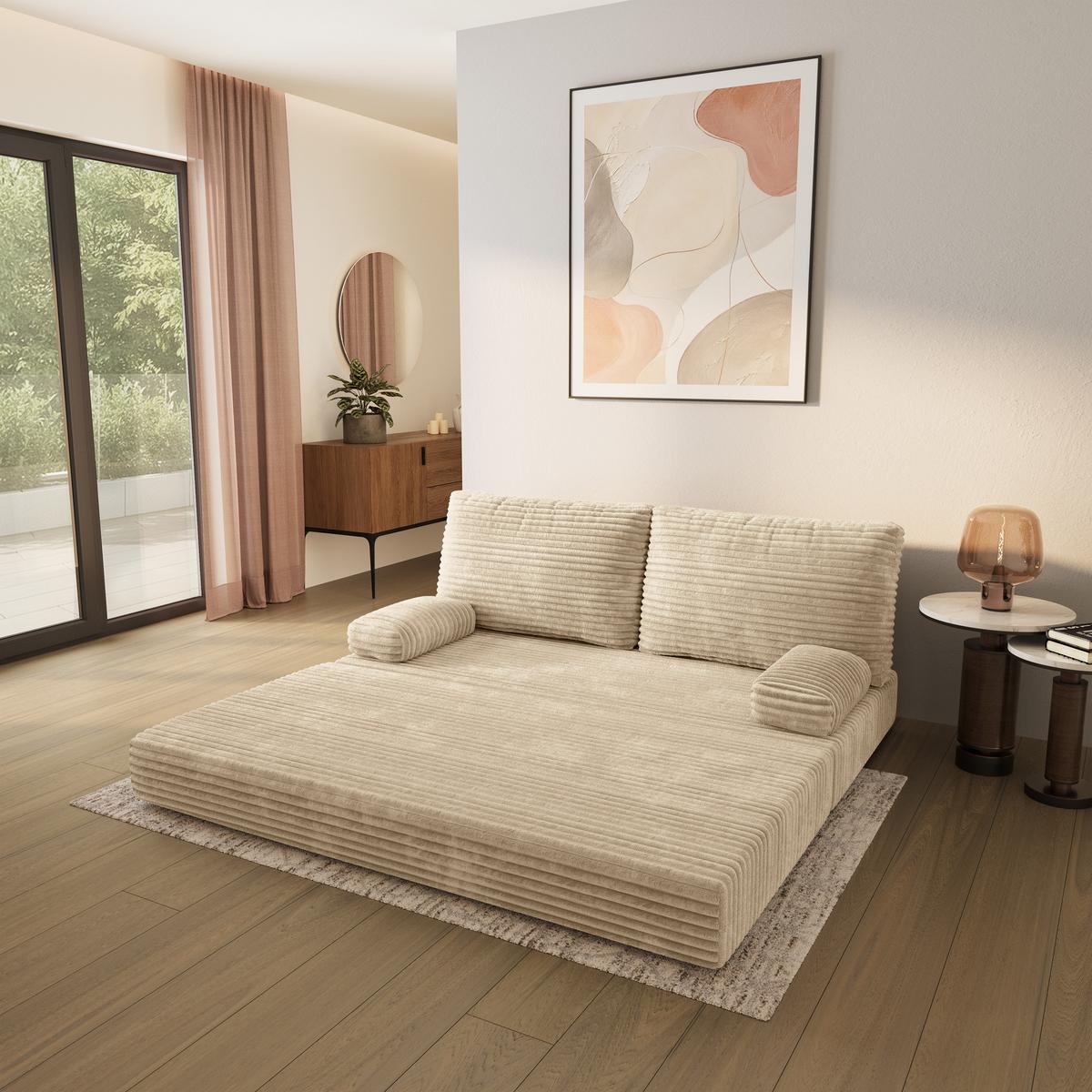 BETTSOFA SILAR aus Schaumstoff Kordstoff Creme Schlaffunktion - Creme, Textil (170/86/80cm) - MASSENO