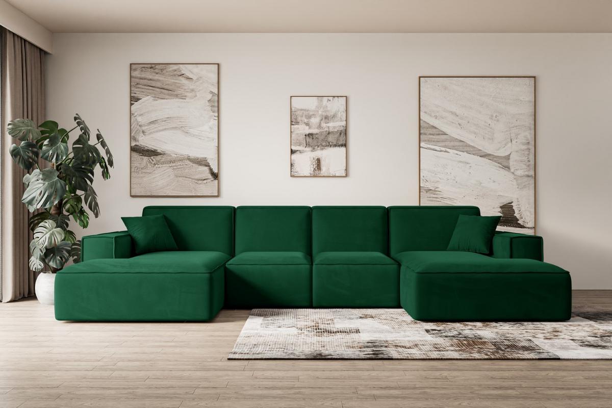 WOHNLANDSCHAFT SIERRA-U - 349x169x80 cm Grün Velours - Schwarz/Grün, Holzwerkstoff/Kunststoff (349/80/169cm) - ALTDECOR