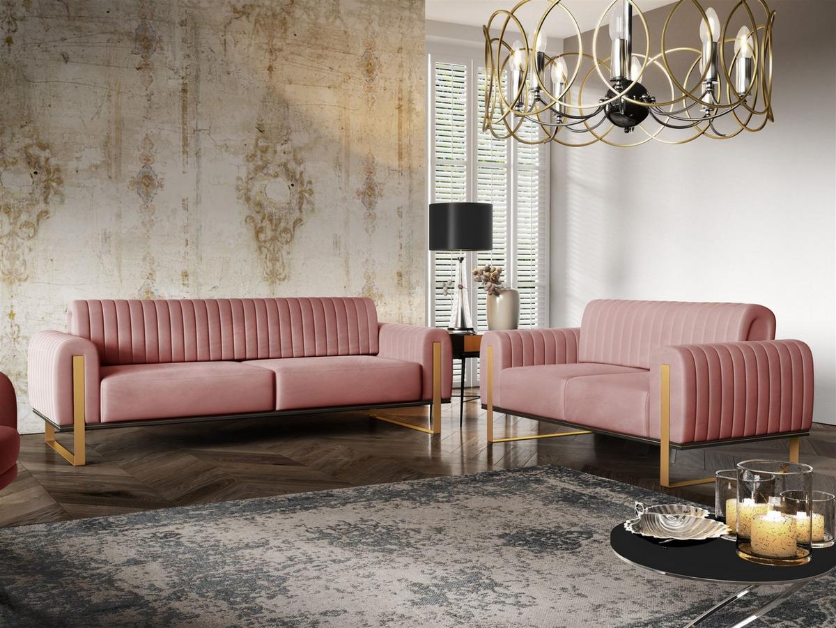 SOFASET Valerie 3-2 - Altrosa, Holzwerkstoff/Textil (228/79/90cm) - Fun Möbel