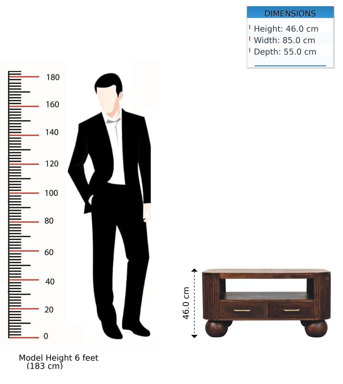 KAFFEETISCH California, 2 Schubladen, Dunkelbraun - Dunkelbraun, Holz (85/55/46cm) - Artisan Furniture