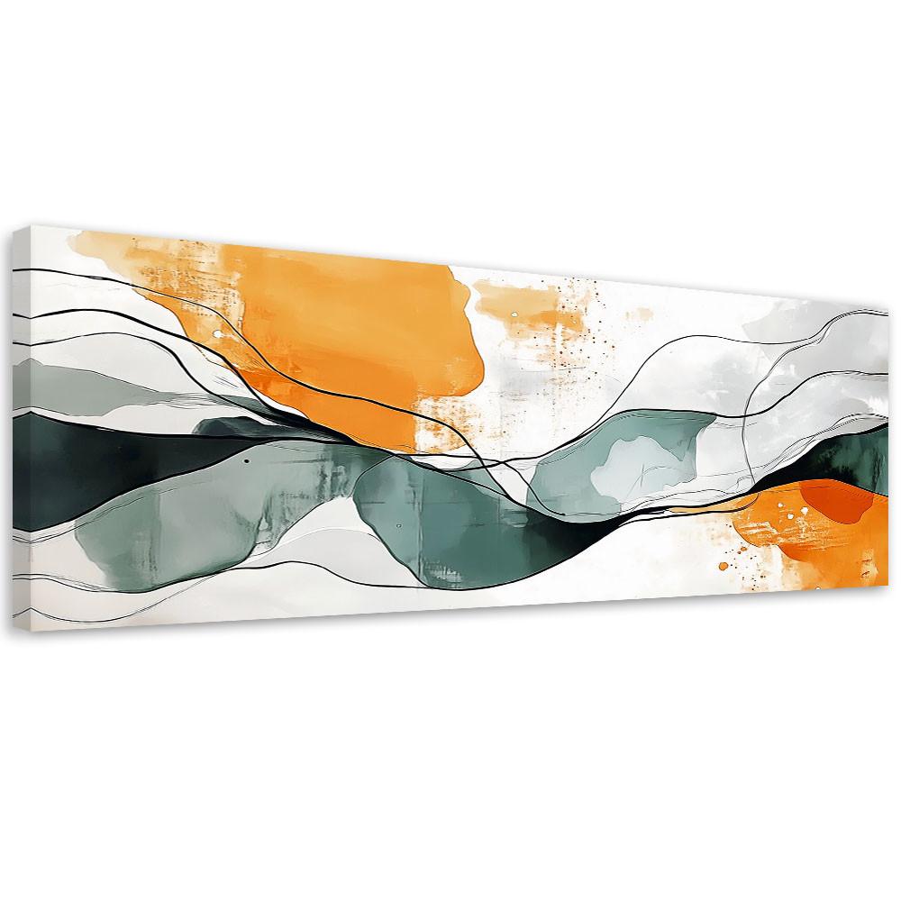 LEINWANDBILD Abstrakt Linien Flecken Orange Türkis Minimalismus 150x50cm - Orange, Textil (150/50cm) - Feeby