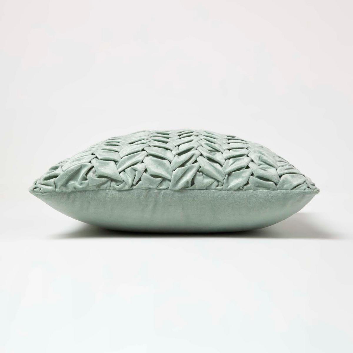 SAMTKISSEN Grace mint 45/45 cm plissiert in Flechtoptik - Mintgrün, Textil (45/45cm) - Homescapes