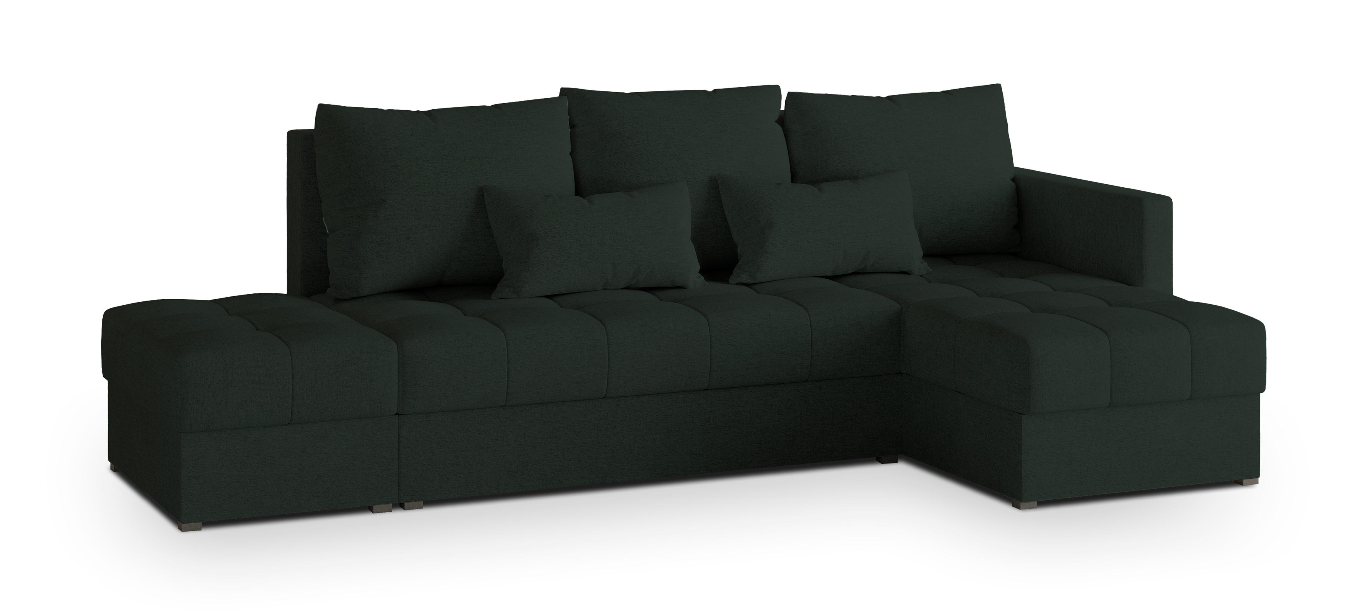 ECKSOFA LUMARI R-S Grün Plüsch-Stoff mit Schlaffunktion - Grün, Holz (262/143cm) - MASSENO