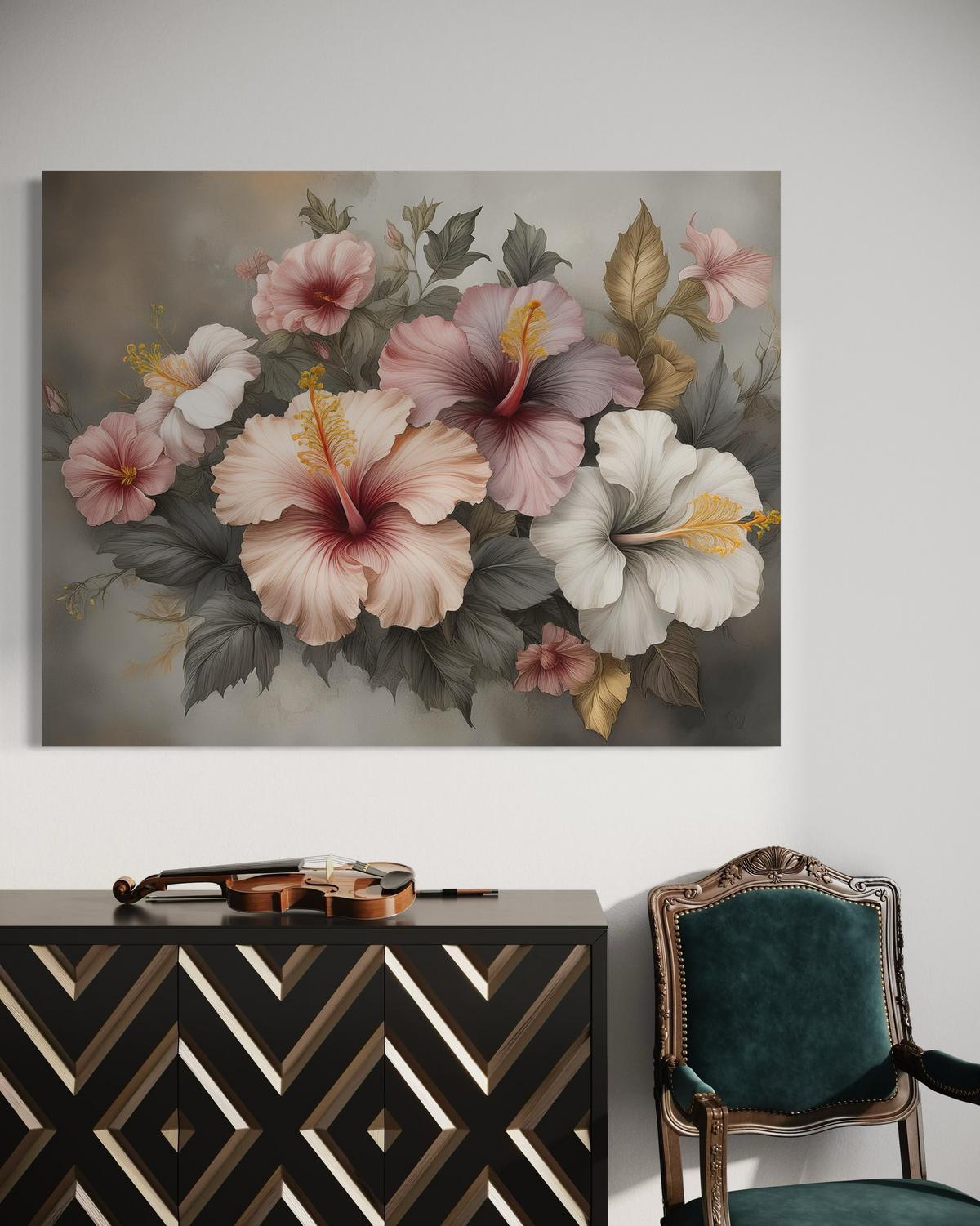 WANDBILD rosa blume natur - Grau, Textil (60/40cm) - Feeby