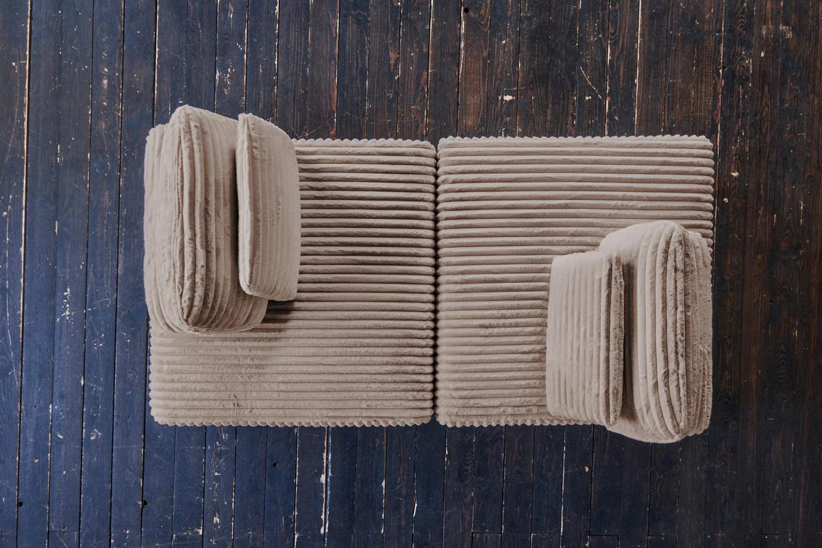MODULSOFA WIOLO SOFT 2 MODULE 2 KISSEN Taupe Cord - Taupe/Schwarz, Kunststoff/Textil (222/84/111cm) - KAWOLA