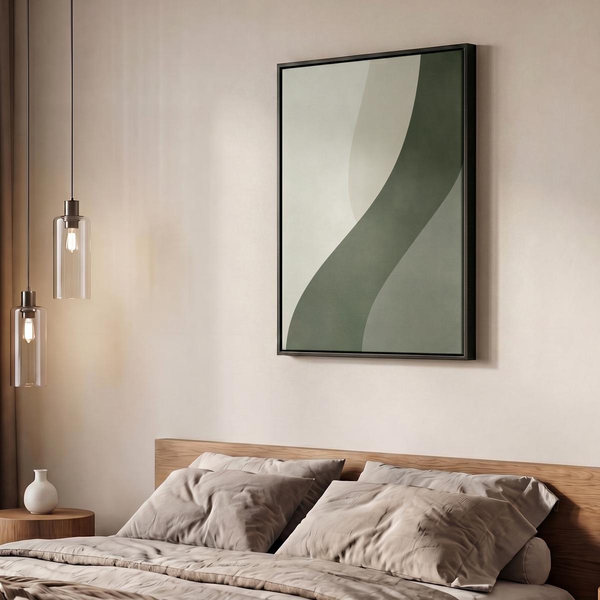 LEINWAND Bilder mit Rahmen - Japandi - Grün - Abstrakt - Modern - 50x70 - Salbeigrün, Textil (50/70cm) - MuchoWow
