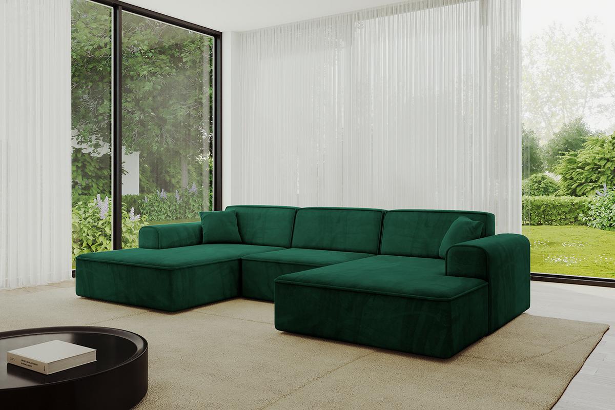 WOHNLANDSCHAFT IREA-U1-v3 - 301x165x77 cm Grün - Dunkelgrün, Holzwerkstoff/Textil (301/77/165cm) - ALTDECOR