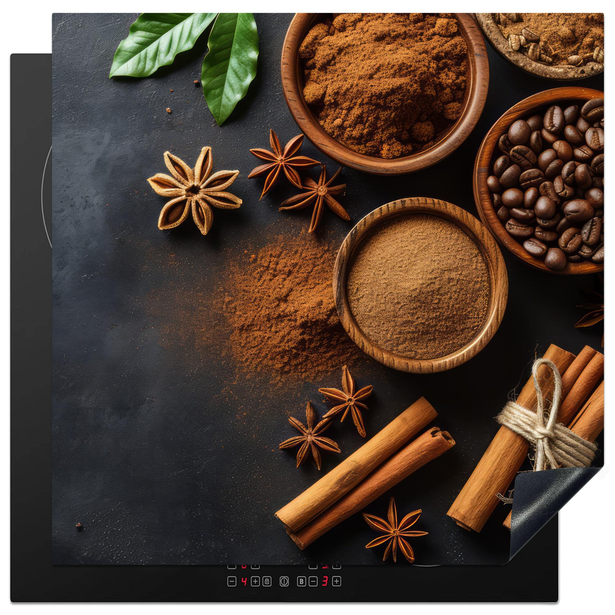 HERDABDECKPLATTE Zimt - Beton - Kaffee - Zimtstangen - Gewürze Induktionsmatte 78x78 cm - Mokka, Kunststoff (78/78/0.2cm) - MuchoWow