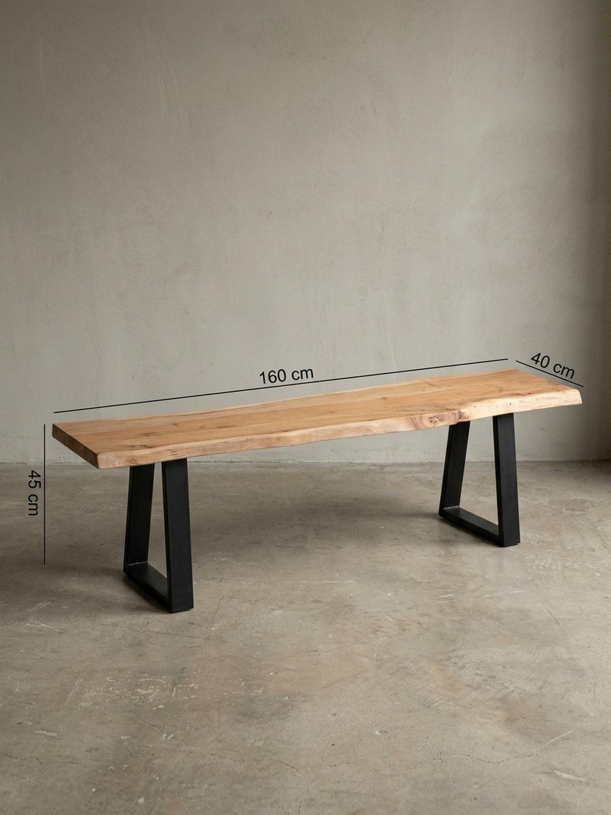 ESSZIMMERBANK Akazienholz Metall schwarze Füße, Beige 160x40x45 cm - Beige/Schwarz, Holz/Metall (160/45/40cm) - KADIMA DESIGN