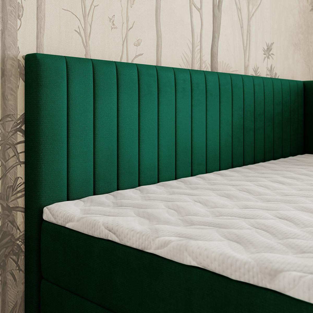BOXBETT ARIS 90x200 cm mit Matratze und Topper, H2+H3 - Grün - Grün, Holz (90/200cm) - MASSENO