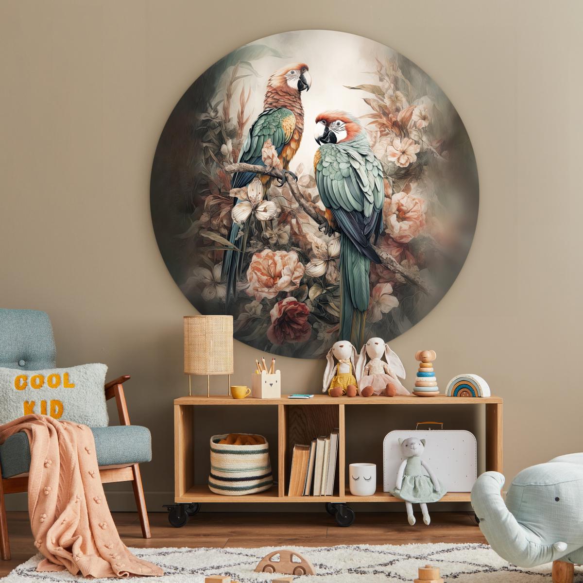 WANDBILD Papageien - Vögel - Natur - Blumen Deko Groß 150x150 cm - Baltimorefarben, Kunststoff (150/150cm) - MuchoWow