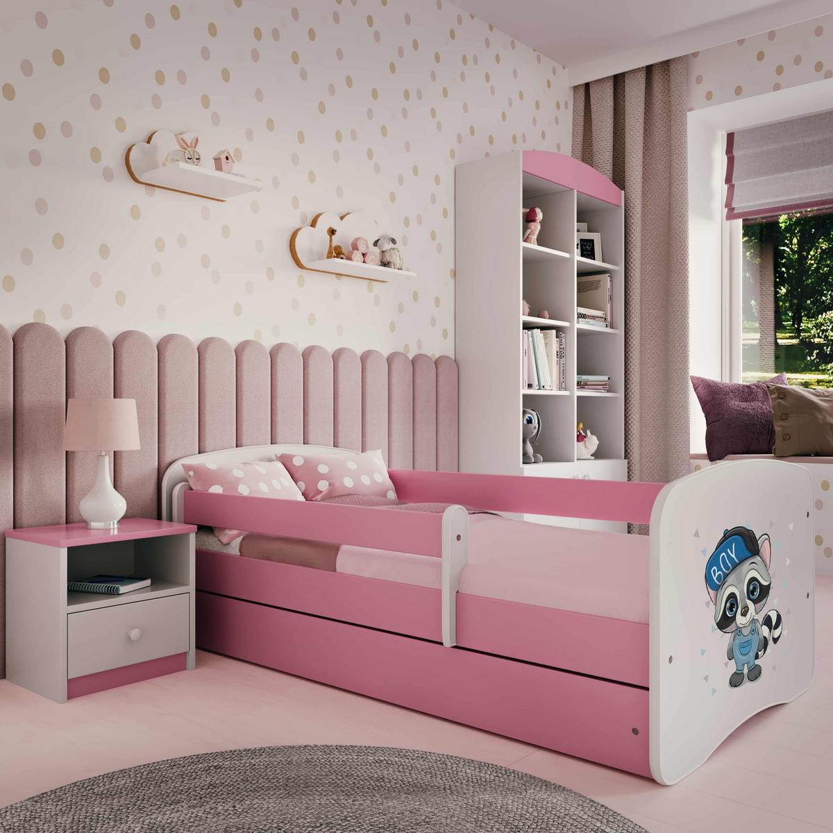 KINDERBETT Waschbär mit Schublade 180/80 90/61/184 - Rosa, Holzwerkstoff (80/180cm) - RAUMHIRSCH FURNITURE