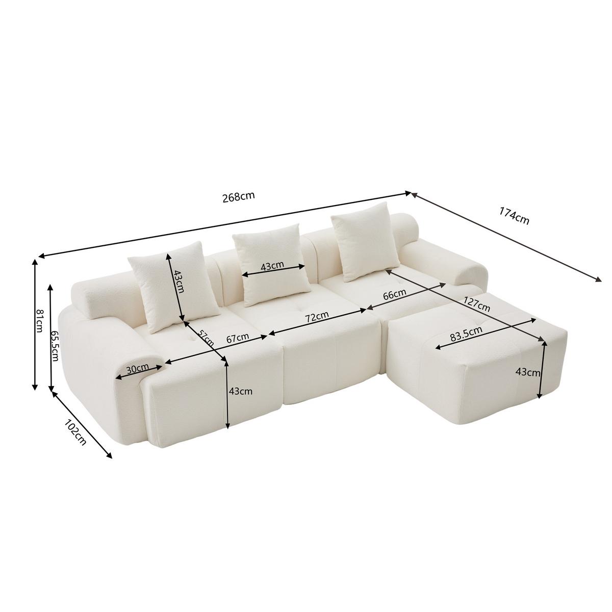 ECKSOFA Modulares Sofa Beige L-Form mit Hocker & Memory-Schaum - Beige, Textil (97/100cm) - Urban Meuble