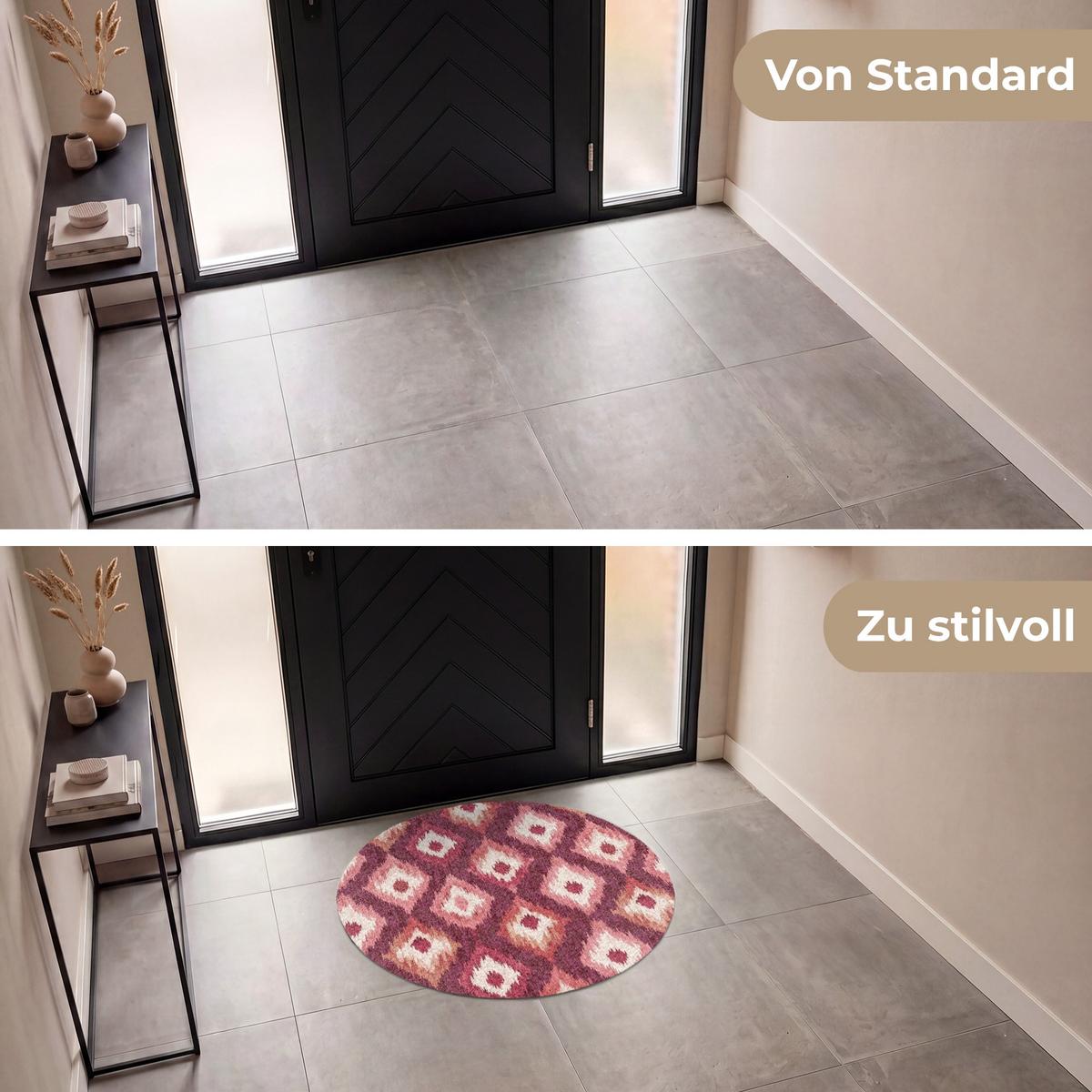 FUSSMATTE Diamantformen - Rosa - Muster - Textur Flurteppich 90x90 cm - Beere, Kunststoff (90/0.4cm) - MuchoWow