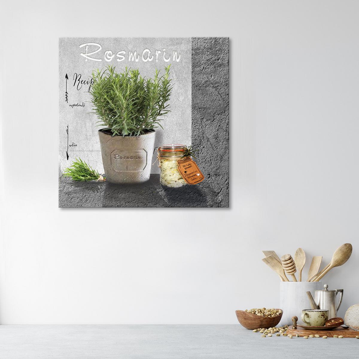 WANDBILD rosmarin gewürze für die küche - Grau, Textil (30/30cm) - Feeby