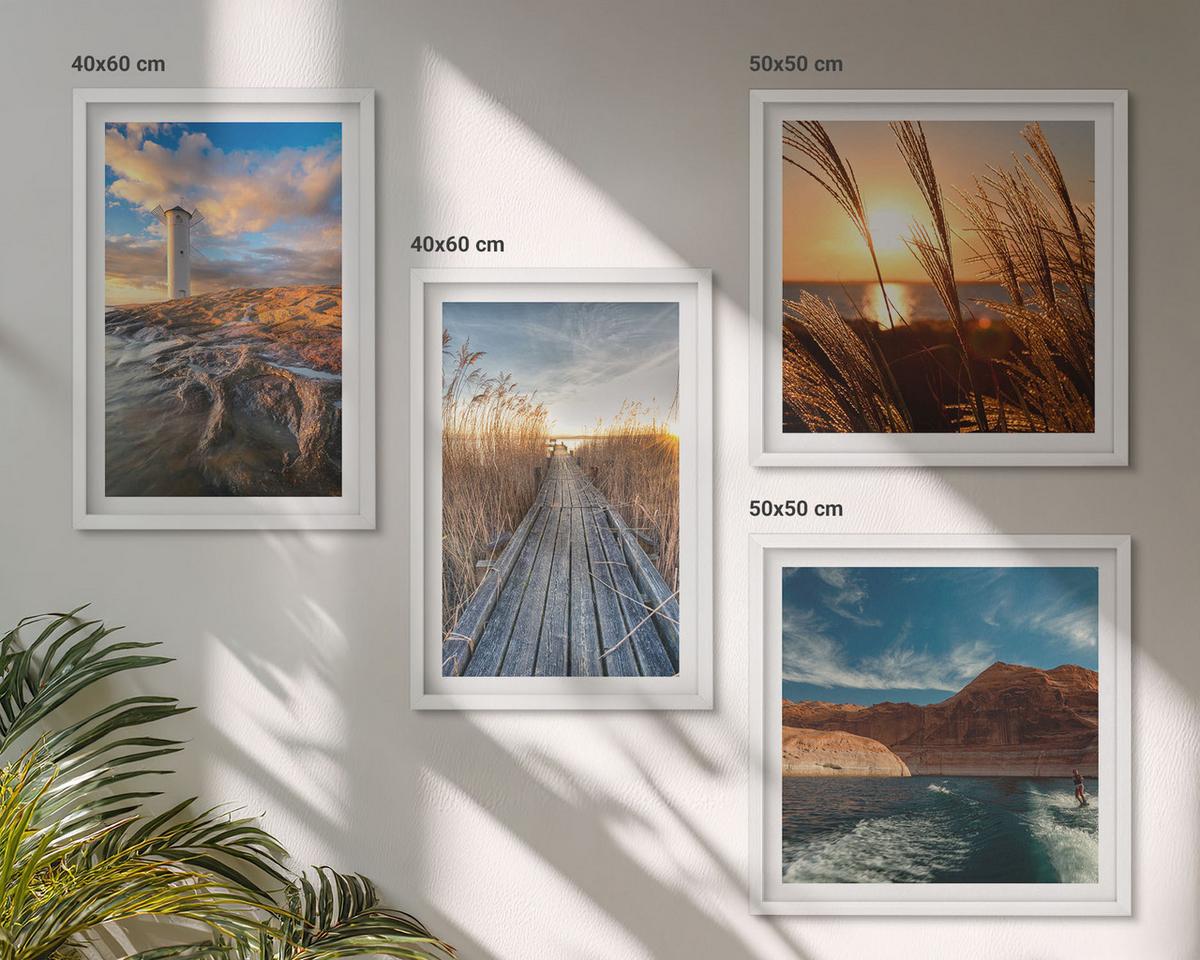 BILDER SET 4er Set - 50x50 cm & 40x60 cm Weißer Rahmen - Leuchtturm-Grassteg - Weiß, Kunststoff (50/50cm) - TULUP