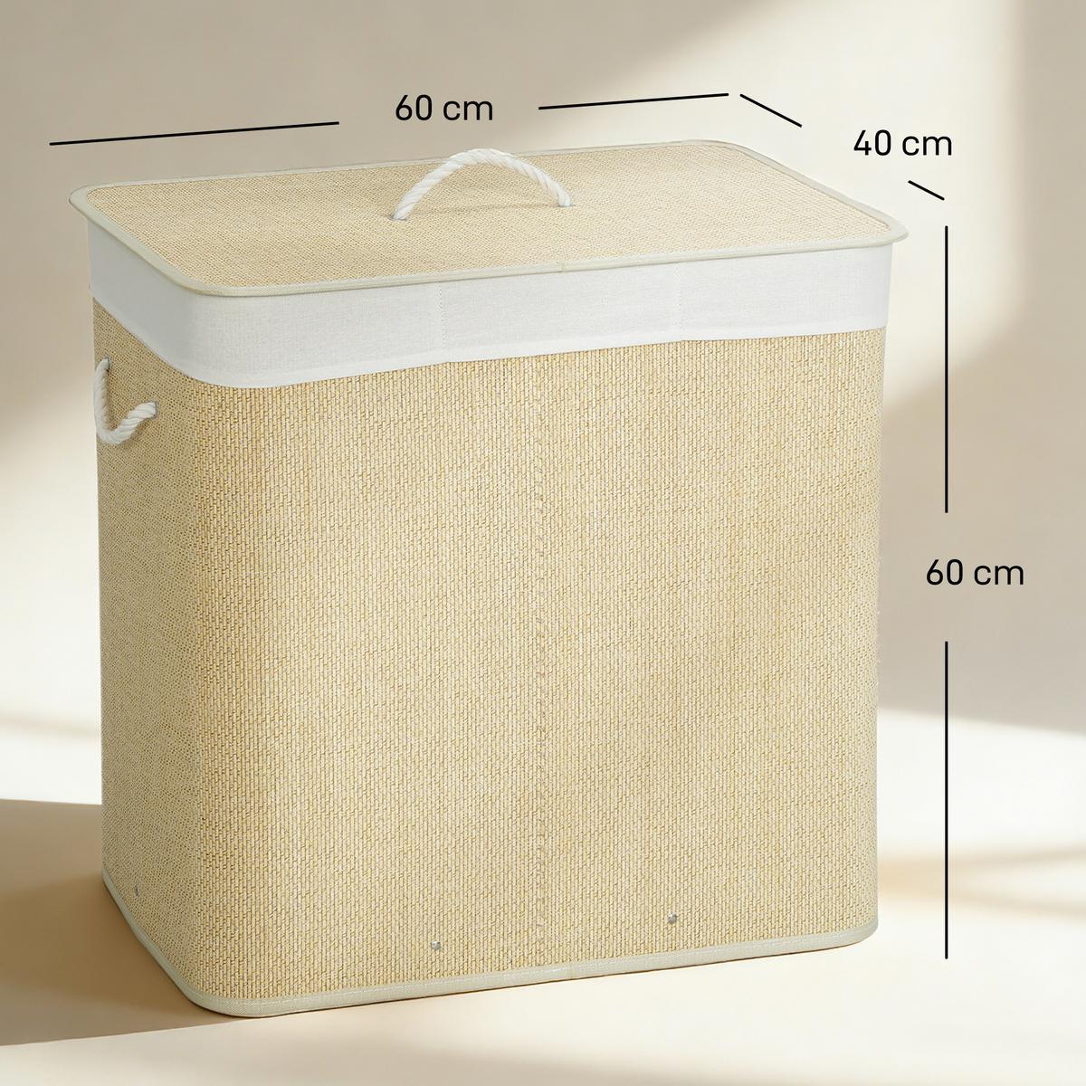 WÄSCHEKORB Bambus Cremeweiß - Creme, Holz (40/60/60cm) - HOMCOM