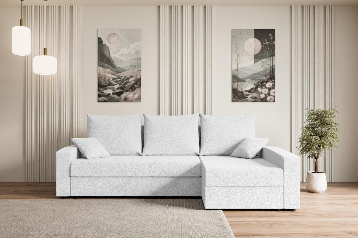 ECKSOFA mit Schlaffunktion und Bettkasten ALESIA-L 231x140x90 cm Weiß Bouclé - Silberfarben/Weiß, Holzwerkstoff/Kunststoff (231/140cm) - ALTDECOR