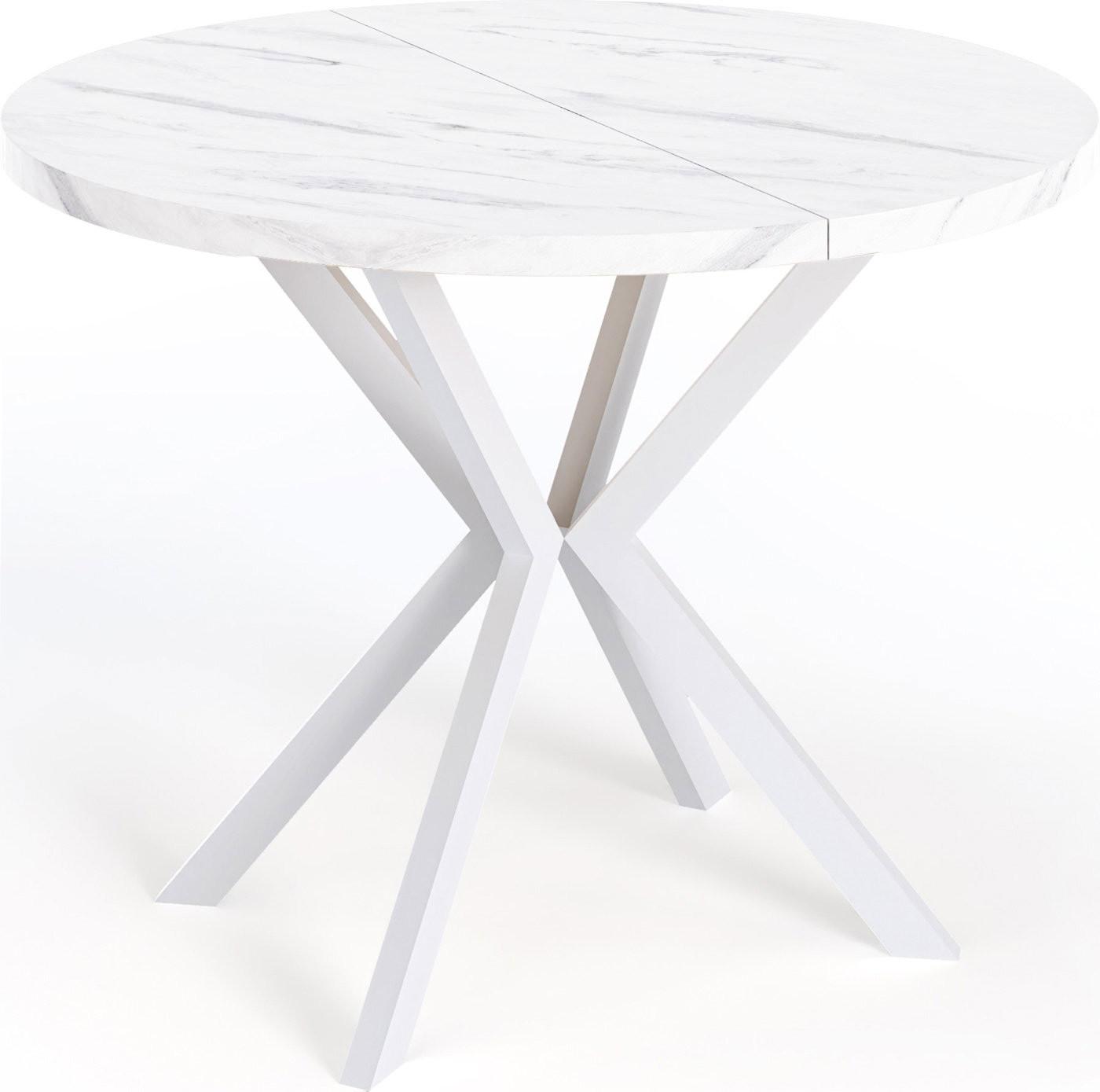 ESSTISCH Della runder ausziehbarer, Marmor Weiß 120-200/120/76 cm - Ecru/Weiß, Holzwerkstoff/Metall (120/200/76cm) - WFL GROUP