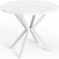 ESSTISCH Della runder ausziehbarer, Marmor Weiß 100-180/100/76 cm - Ecru/Weiß, Holzwerkstoff/Metall (100/180/76cm) - WFL GROUP