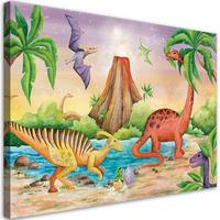 LEINWANDBILD Dinosaurier am See 120x80cm - Orange, Textil (120/80cm) - Feeby