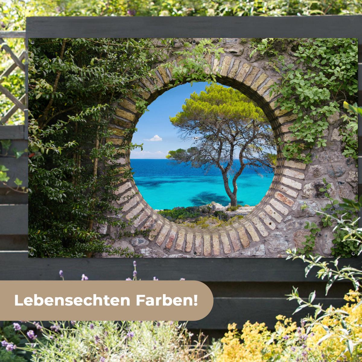 GARTENPOSTER Meer - Baum - Tropisch - Ausblick Poster für draußen 180x120 cm - Graubraun, Kunststoff (180/120/0.2cm) - OnlyWow