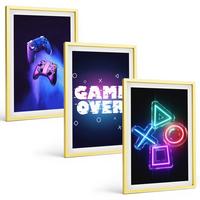 BILDER SET 3er Set - 40x60 cm Goldrahmen - Game Over Gamepads - Goldfarben, Kunststoff (40/60cm) - TULUP