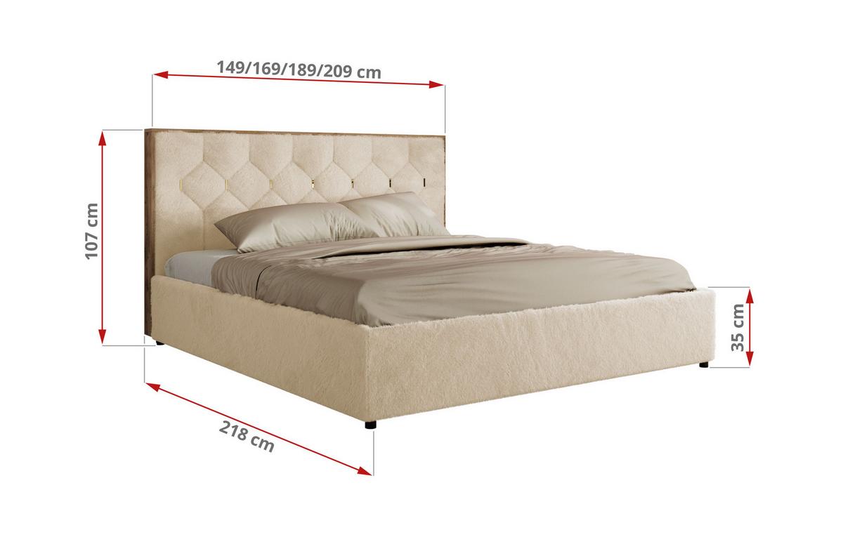 POLSTERBETT LARINO CLASSIC 180/200 - Creme Plüsch - Multipocket-Matratze - Creme, Textil (180/200cm) - MKS