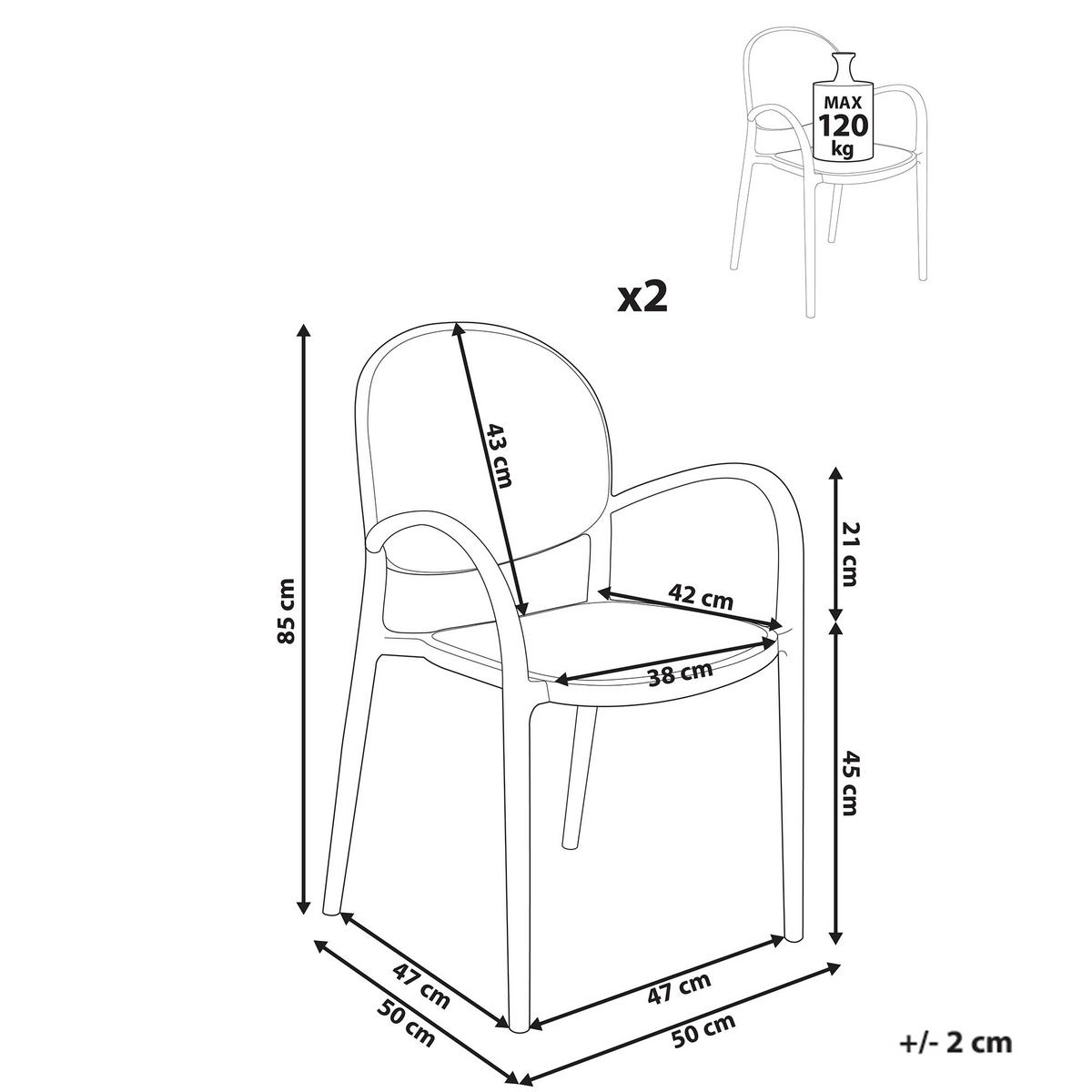 GARTENSTUHL 2er-Set Hellbraun Povoletto - Hellbraun/Weiß, Kunststoff (50/85/50cm) - Beliani