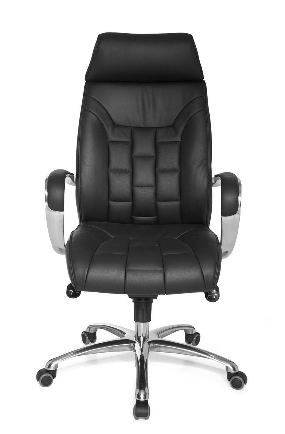 CHEFSESSEL Echtleder mit Multiblockmechanik und Lendenstütze Belastbar bis 120 kg - Silberfarben/Schwarz, Leder (66/128/62cm) - KADIMA DESIGN