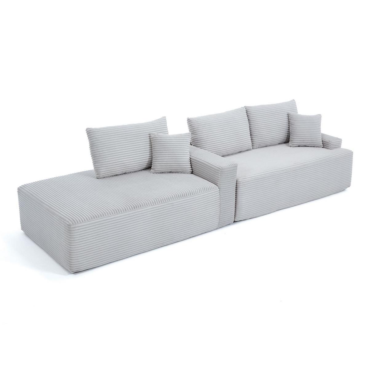 SOFA Coredo hellgrau Cord - Hellgrau, Textil (155/250cm) - Juskys