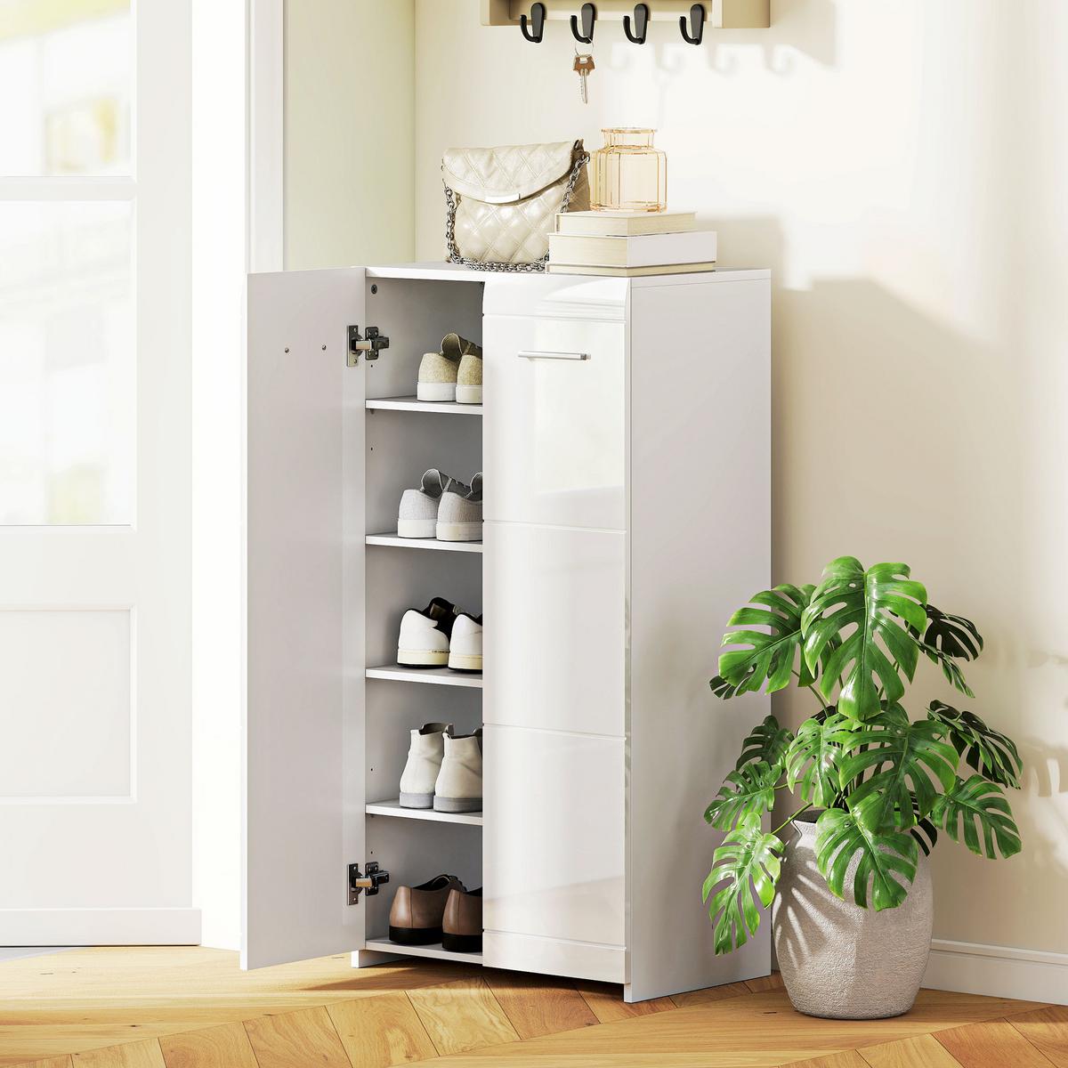SCHUHSCHRANK Spanplatte Hochglanz-Weiß - Weiß Hochglanz, Holzwerkstoff (36/108/55cm) - HOMCOM
