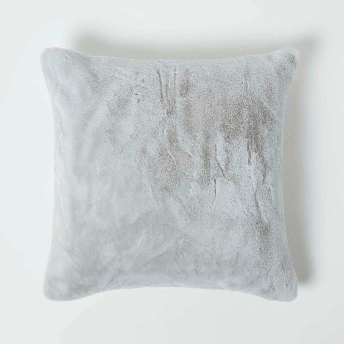 KISSENHÜLLE Kunstfell grau-rosé 46/46 cm - Hellgrau, Textil (46/46cm) - Homescapes