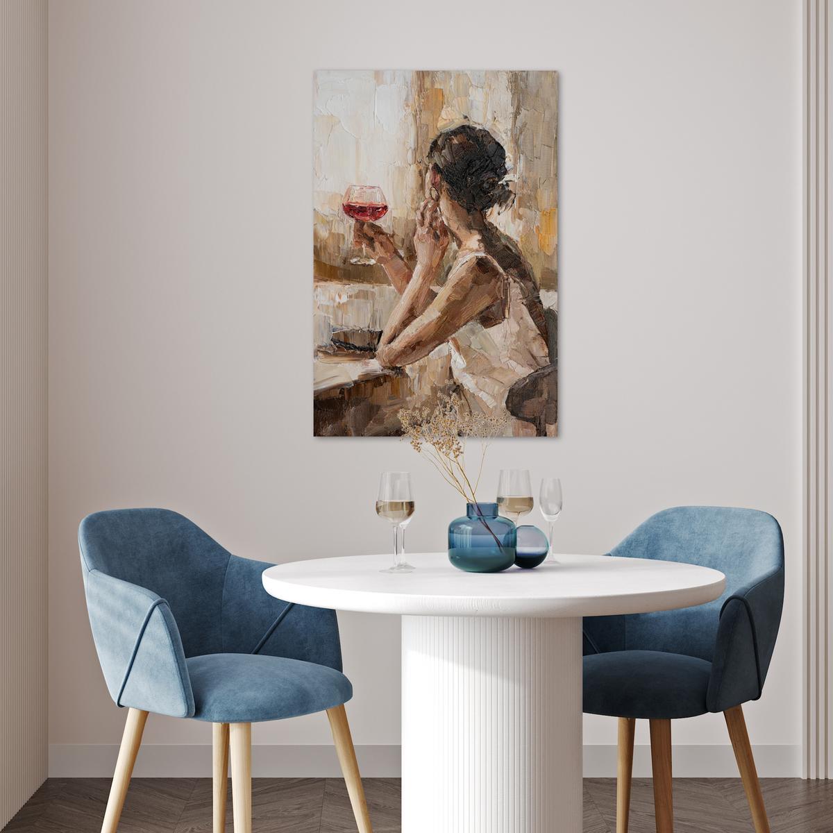 POSTER Ölgemälde - Frau - Wein Wanddeko 40x60 cm - Hellbraun, Papier (40/60/0.1cm) - MuchoWow