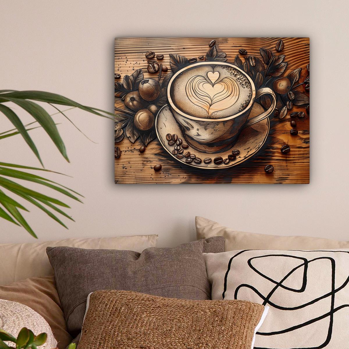 LEINWANDBILD Kaffee - Vintage - Braun - Tasse - Holz Wandbild 40x30 cm - Braun, Textil (40/30cm) - MuchoWow