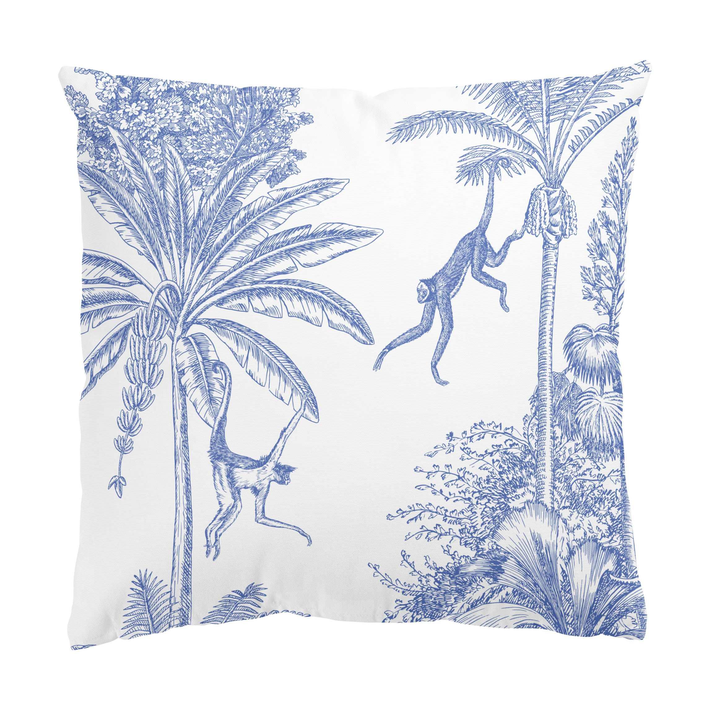 DEKOKISSEN Kupferstichanmutung - Affen in Blau 50/50 cm - Blau, Textil (50/50/10cm) - Bilderwelten