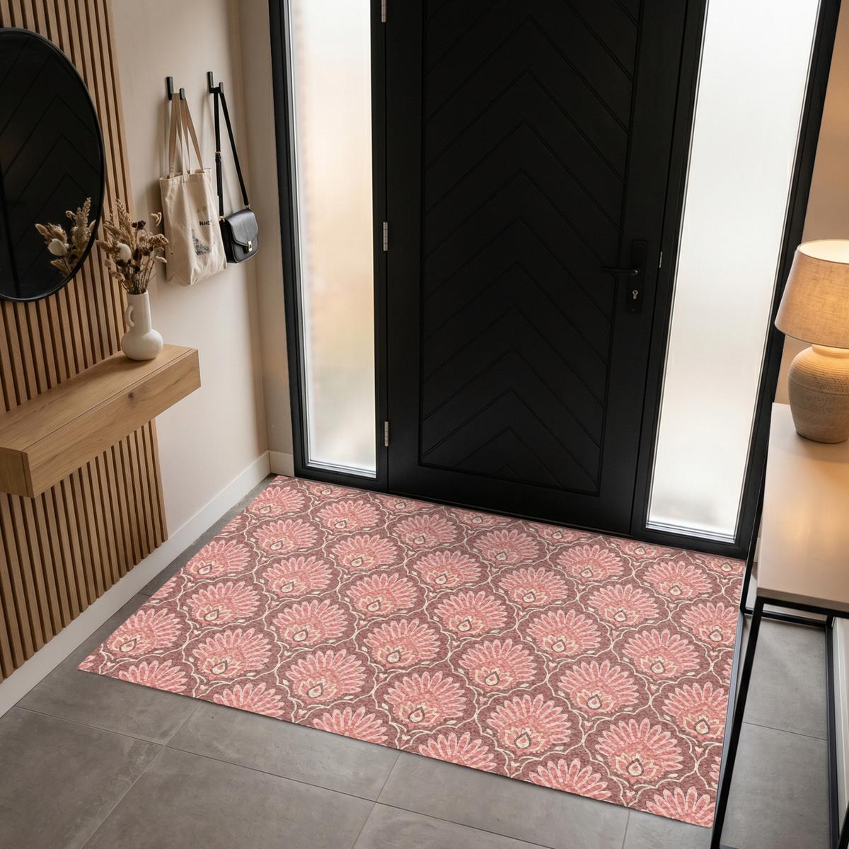 FUSSMATTE Fächermotiv - Muster - Rosa Türmatte 180x120 cm - Altrosa, Kunststoff (180/0.4cm) - MuchoWow